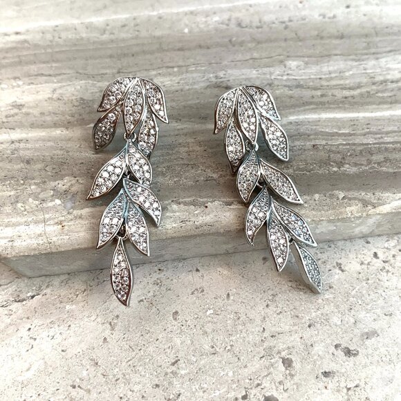 NEW~ Anthropologie SHASHI Pave Crystal Falling Leaves Earrings - Picture 7 of 7